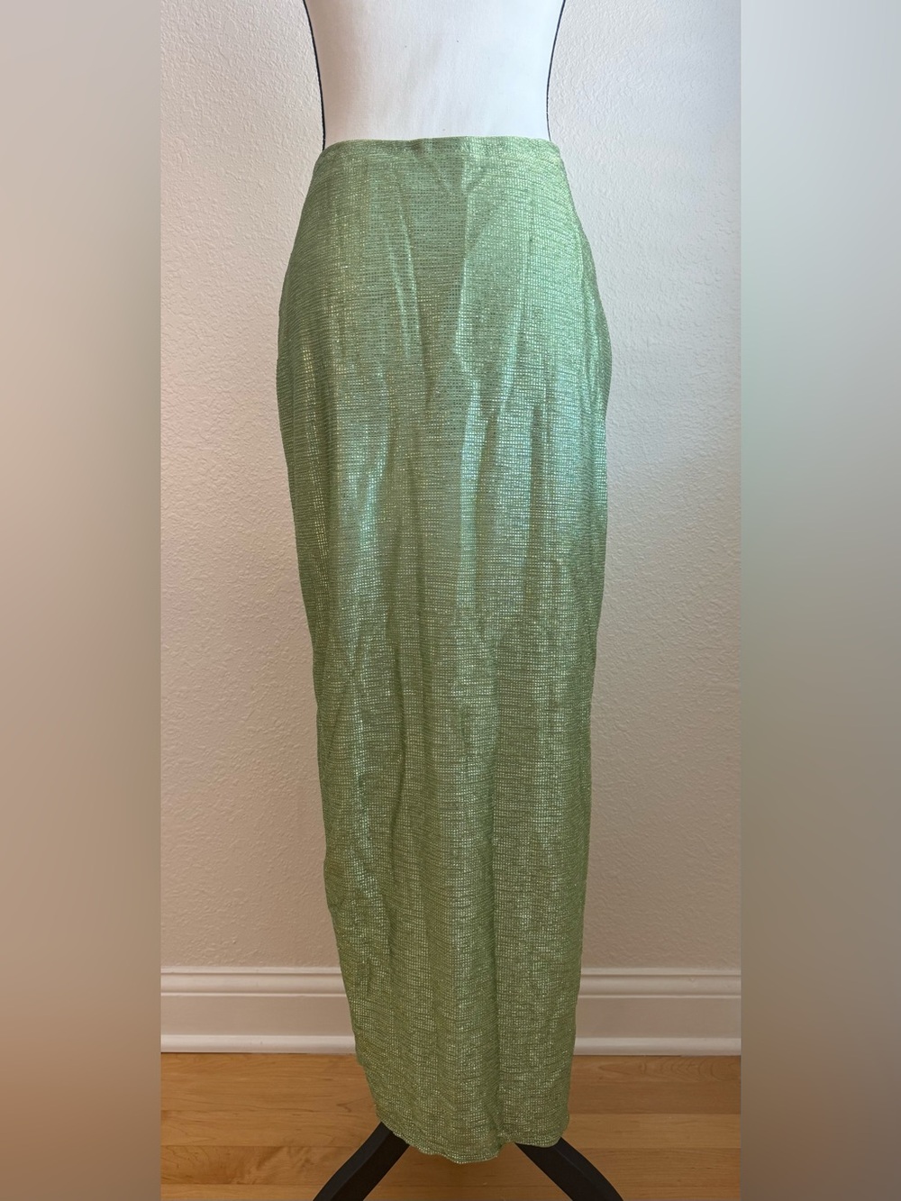 12th Tribe Metallic Light Green Maxi Skirt - Picture 4 of 9